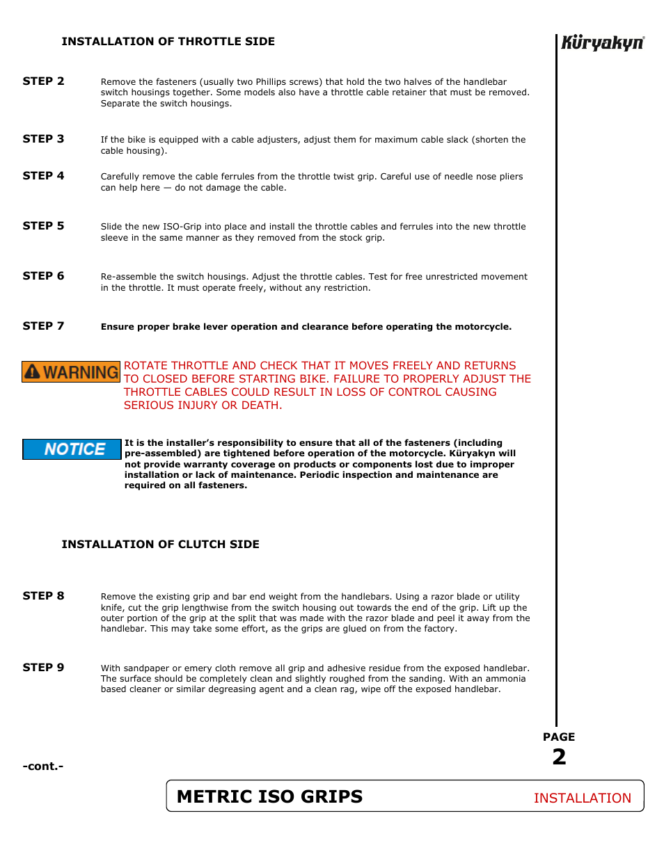 Metric iso grips, Installation | Kuryakyn 6235 ISO GRIPS FOR METRIC CRUISERS User Manual | Page 2 / 3