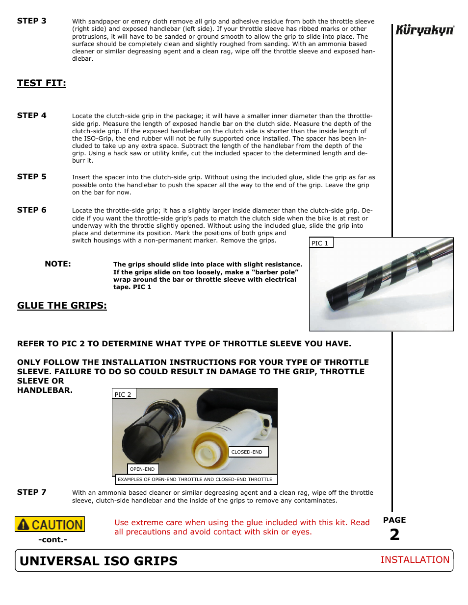 Universal iso grips | Kuryakyn 6240 UNIVERSAL ISO GRIPS User Manual | Page 2 / 3