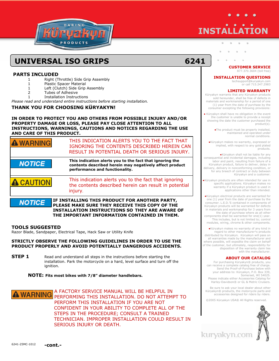 Kuryakyn 6241 UNIVERSAL ISO GRIPS User Manual | 3 pages