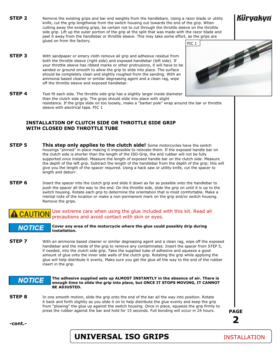 Universal iso grips, Installation | Kuryakyn 6241 UNIVERSAL ISO GRIPS User Manual | Page 2 / 3