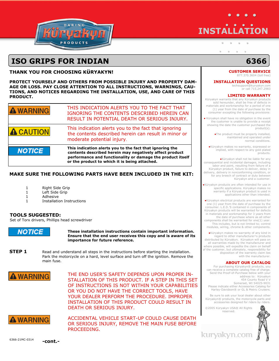 Kuryakyn 6366 ISO GRIPS FOR INDIAN User Manual | 3 pages