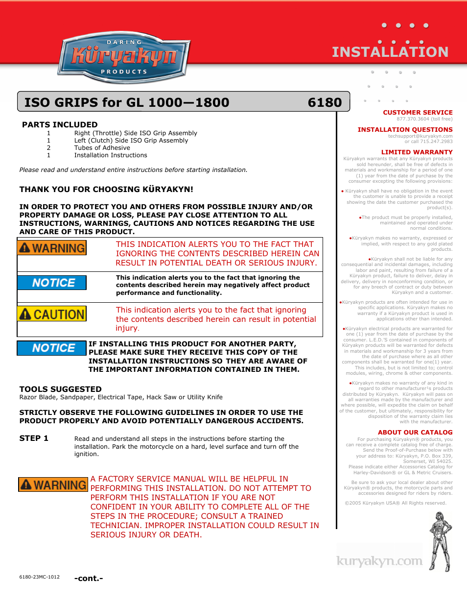 Kuryakyn 6180 ISO GRIPS for GL 1000—1800 User Manual | 3 pages