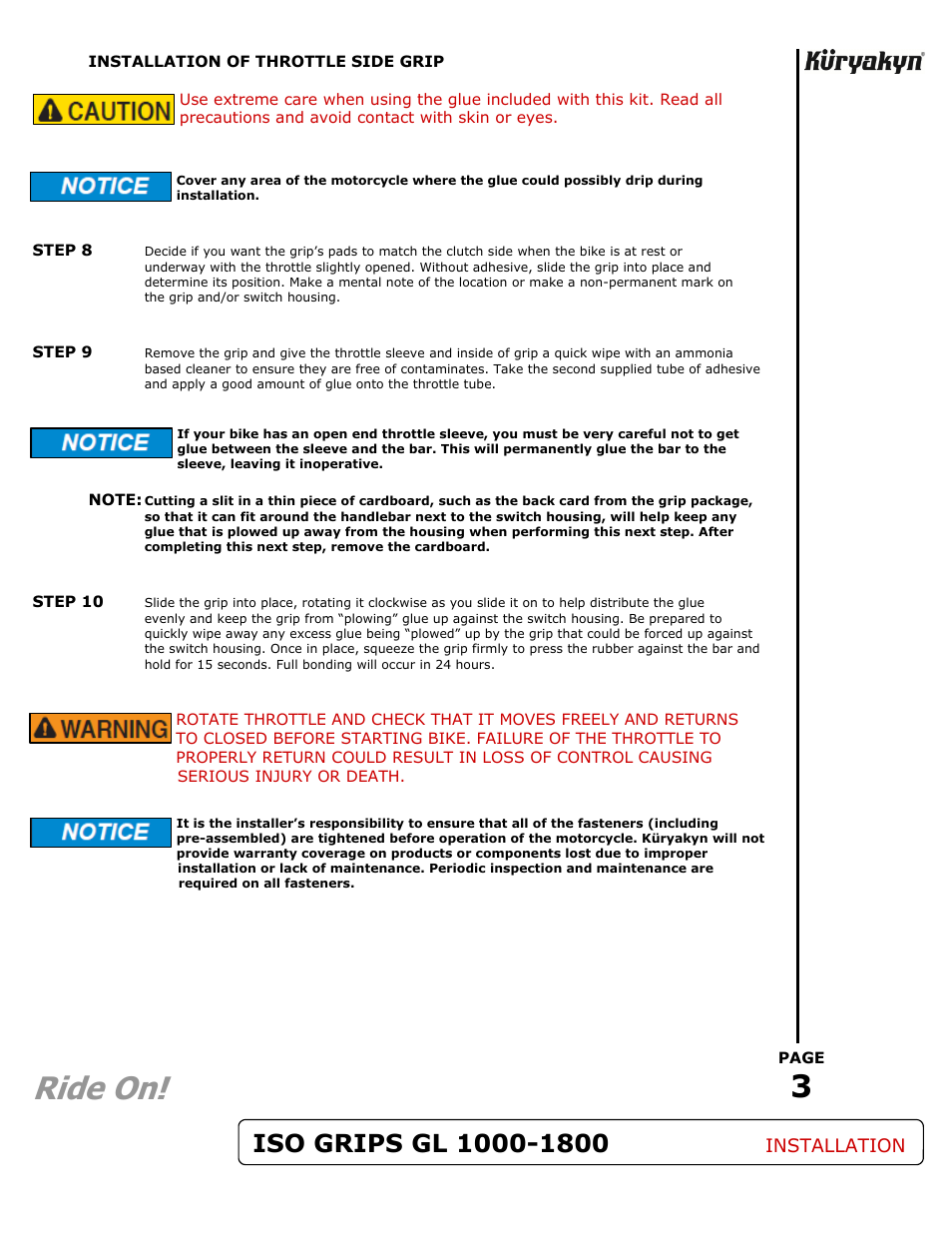 Ride on, Installation | Kuryakyn 6180 ISO GRIPS for GL 1000—1800 User Manual | Page 3 / 3