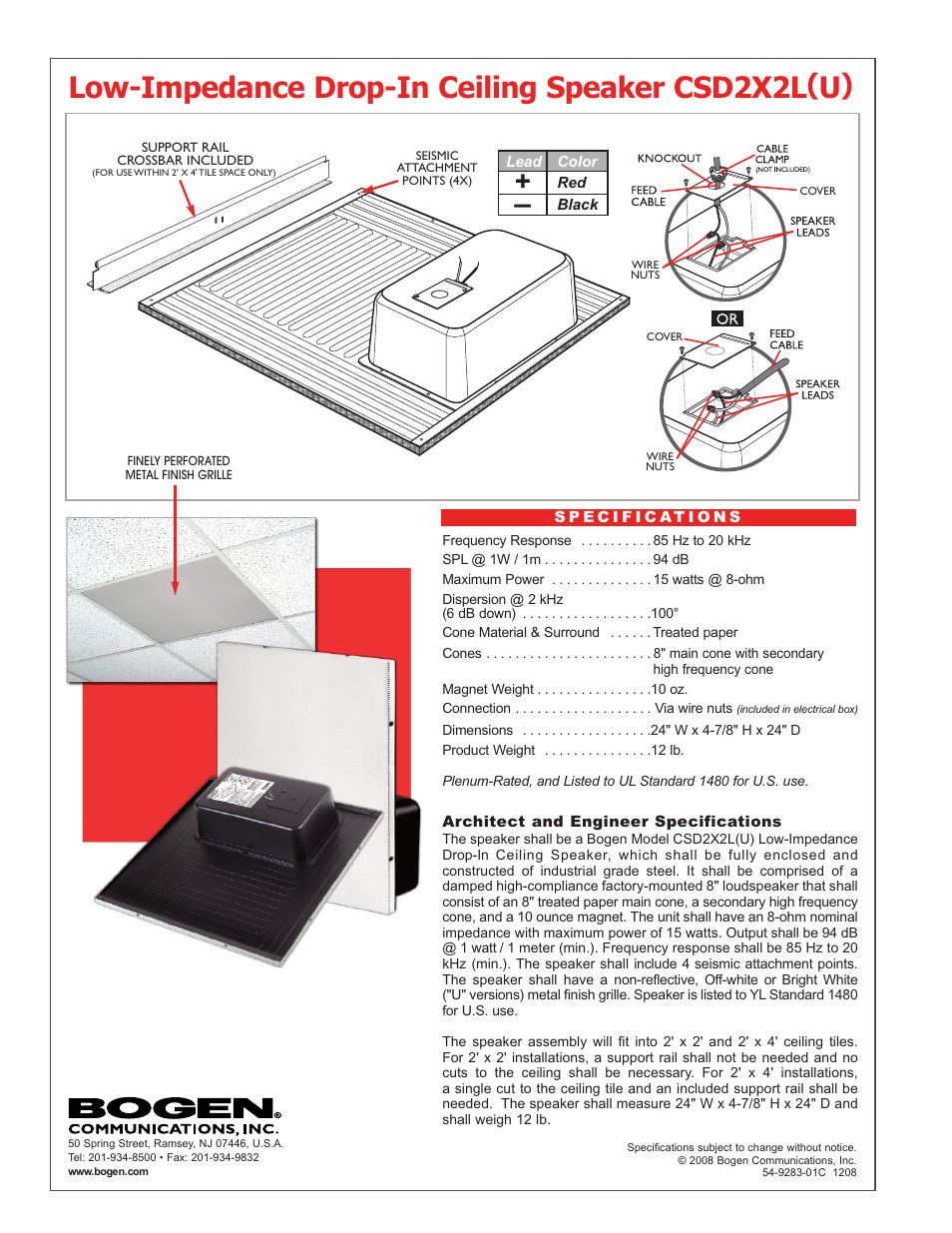 Low-impedance drop-in ceiling speaker csd2x2l | Bogen CSD2X2L User Manual | Page 2 / 2