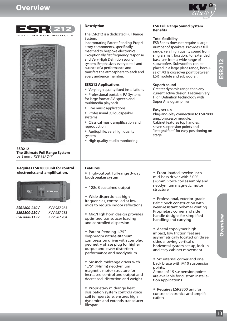 Overview, Esr212, Overview 13 | KV2 Audio ESR212 User Manual | Page 13 / 20