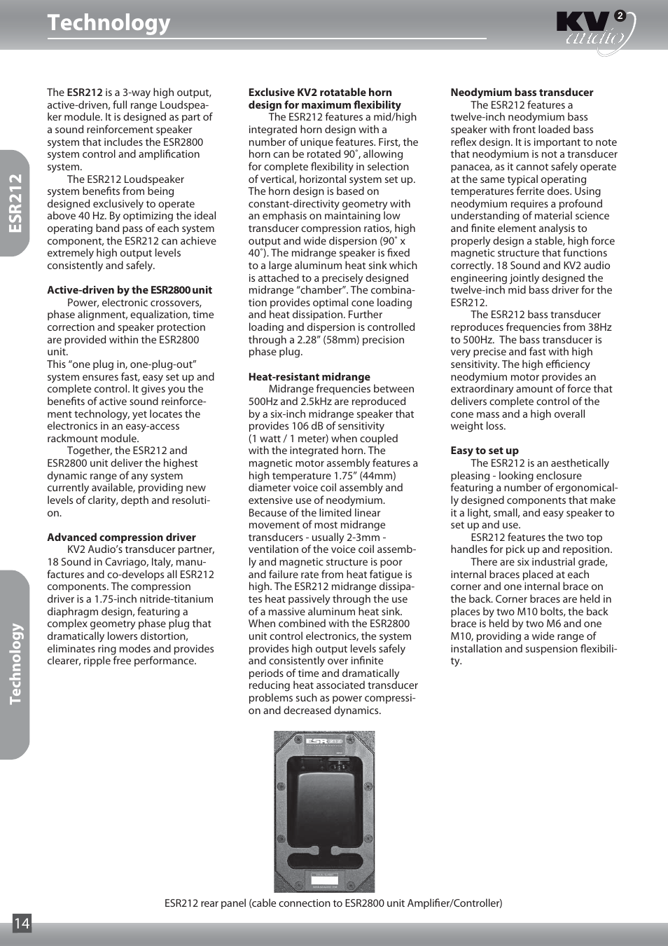 Technology, Esr212, Technology 14 | KV2 Audio ESR212 User Manual | Page 14 / 20