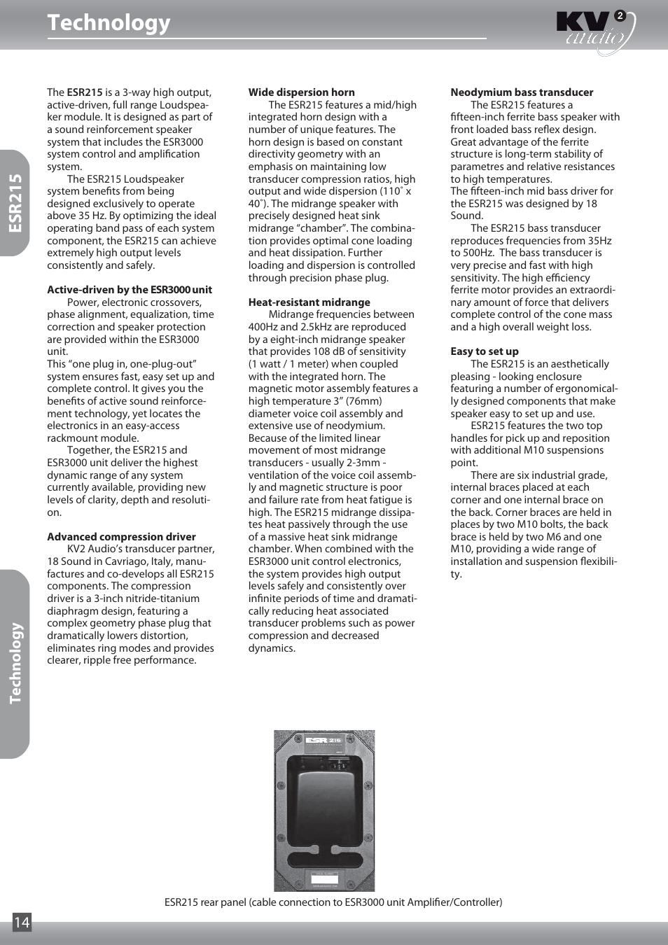 Technology, Esr215, Technology 14 | KV2 Audio ESR215 User Manual | Page 14 / 20