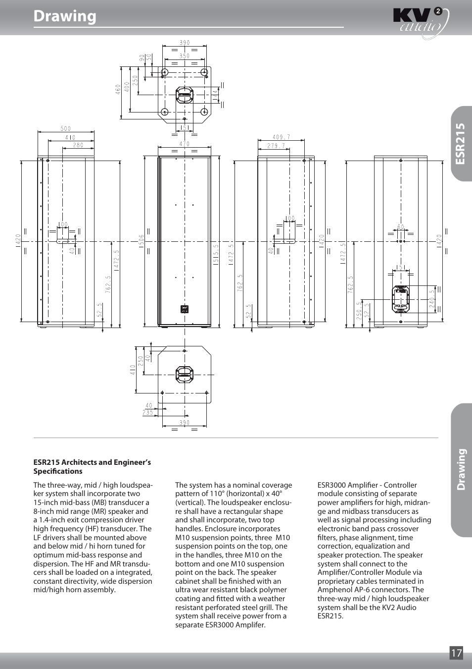 Drawing, Esr215 | KV2 Audio ESR215 User Manual | Page 17 / 20