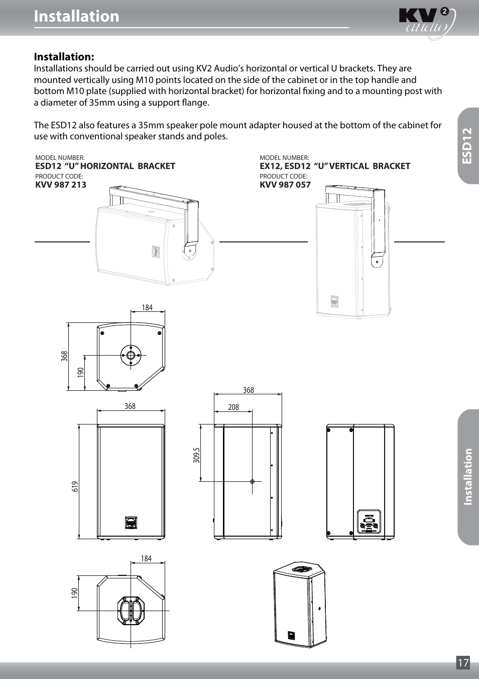 Esd12, Installation, Installation 17 | KV2 Audio ESD15 User Manual | Page 17 / 28