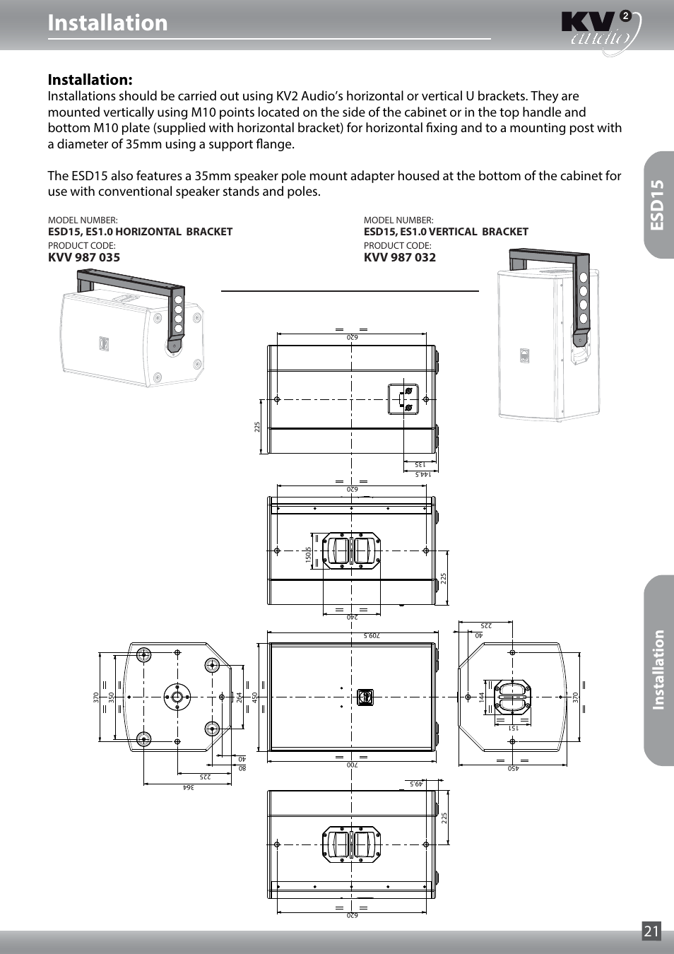 Esd15, Installation, Installation 21 | KV2 Audio ESD15 User Manual | Page 21 / 28