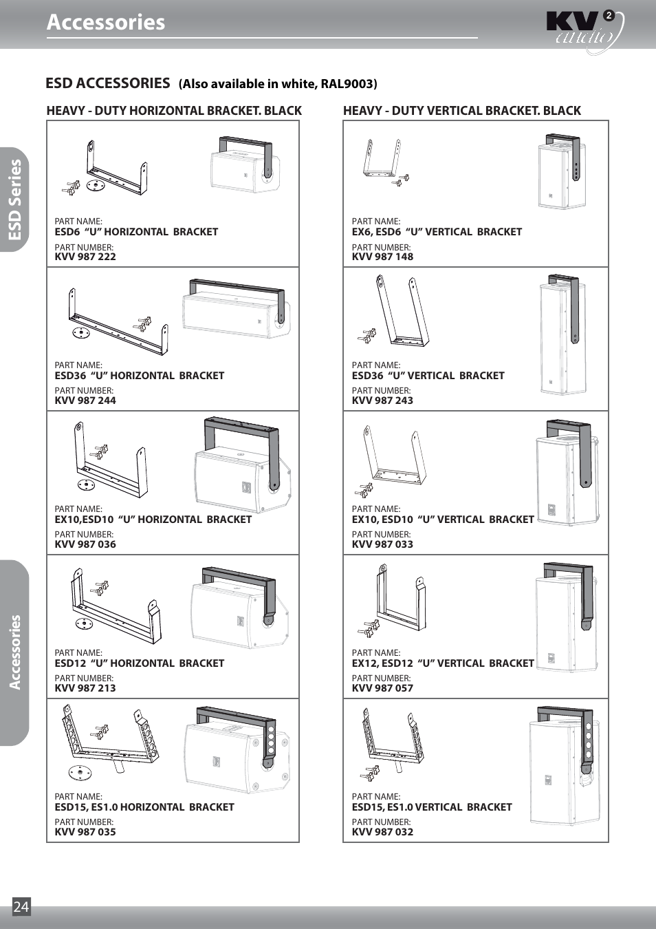 Accessories, Esd s eries, Esd accessories | Accessories 24 | KV2 Audio ESD15 User Manual | Page 24 / 28