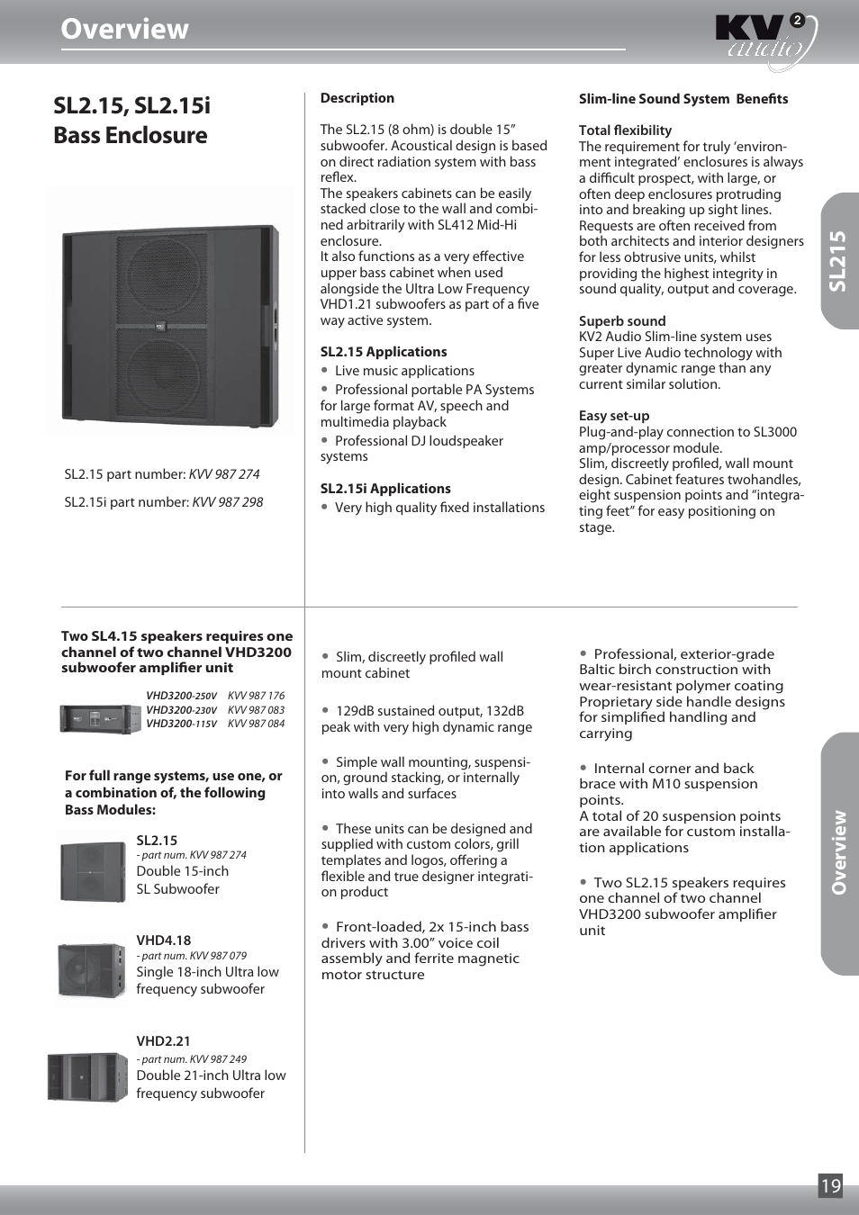 Overview, Sl215, Overview 19 | KV2 Audio SL2.15 User Manual | Page 19 / 28