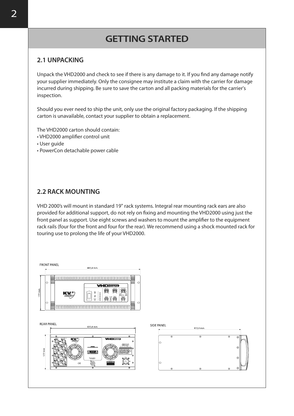 Getting started | KV2 Audio VHD2000 User Manual | Page 6 / 24