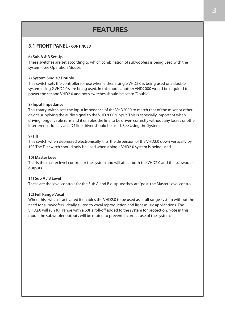 Features | KV2 Audio VHD2000 User Manual | Page 9 / 24