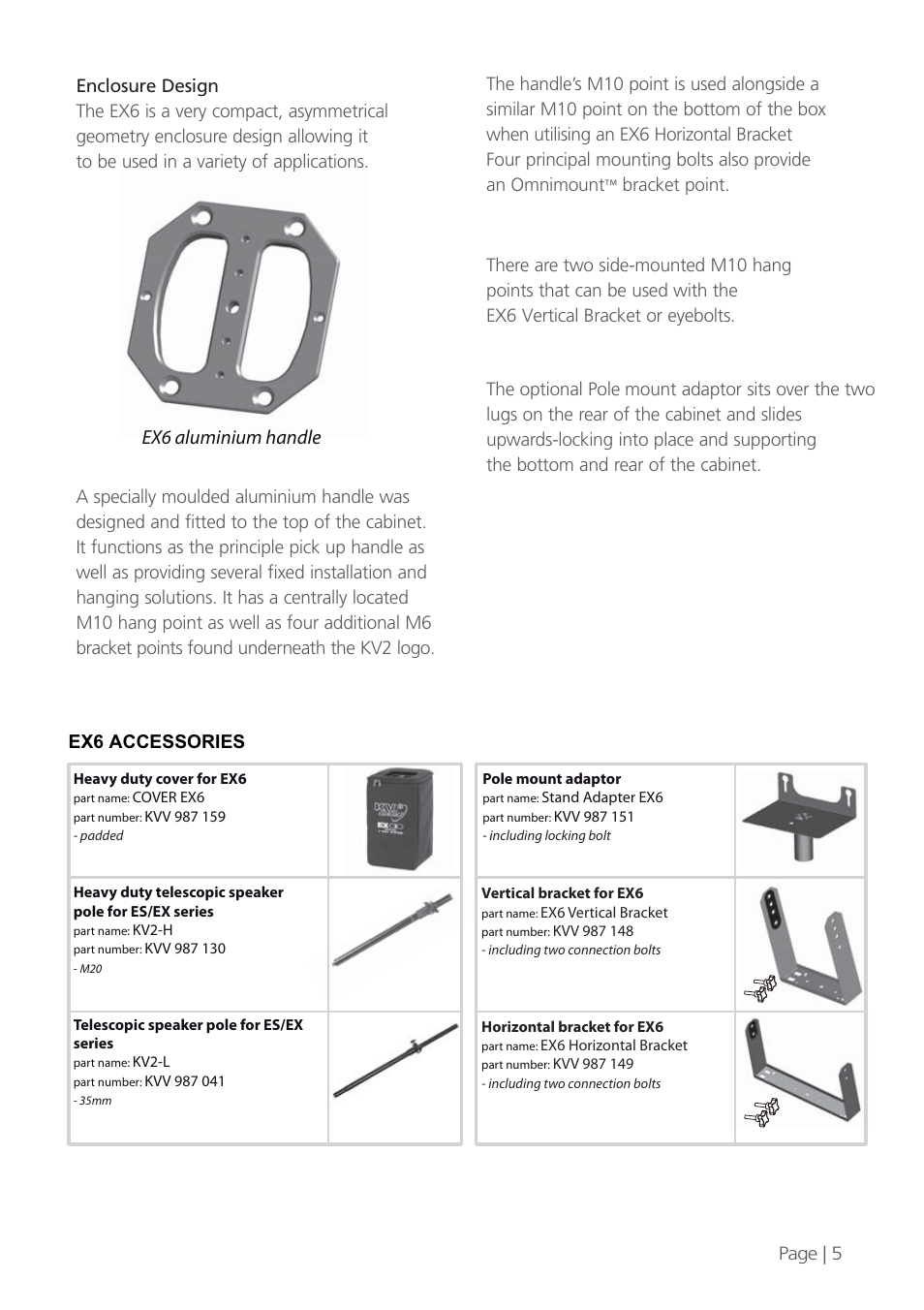 Ex6 aluminium handle, Ex6 accessories | KV2 Audio EX6 User Manual | Page 5 / 12