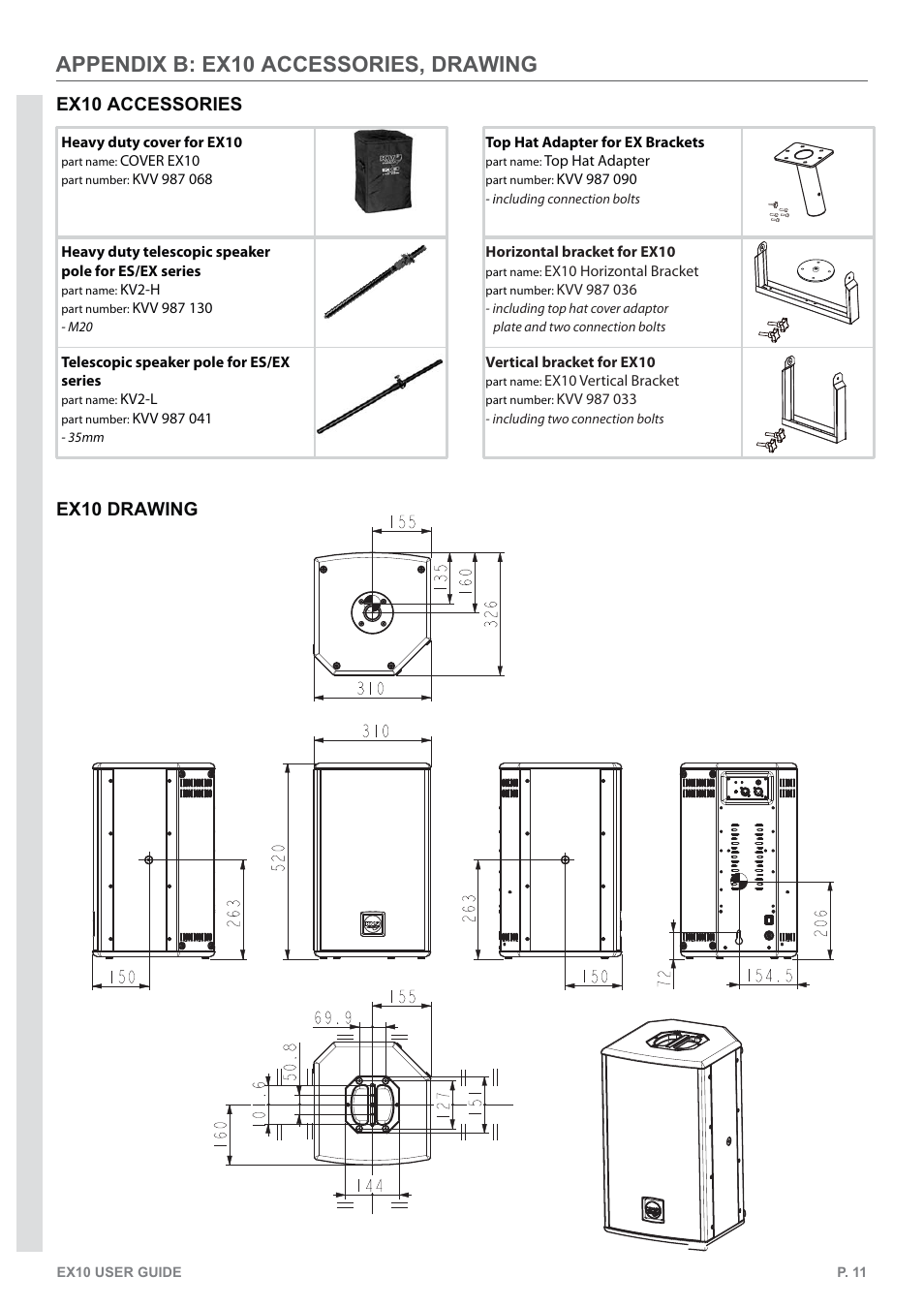 Appendix b: ex10 accessories, drawing, Ex10 accessories, Ex10 drawing | KV2 Audio EX10 User Manual | Page 11 / 12