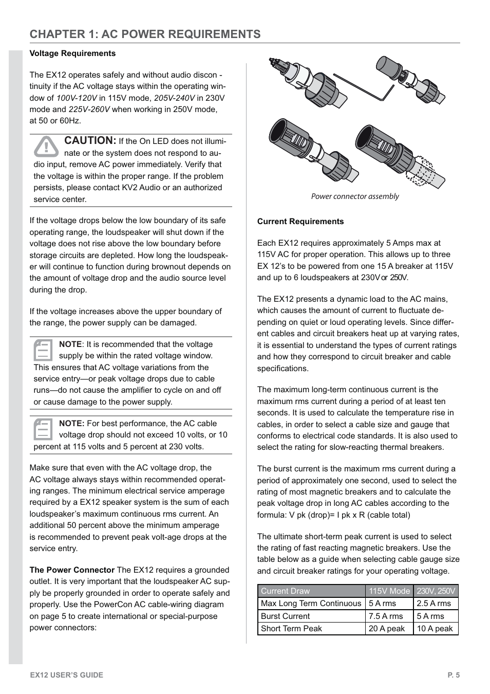 Chapter 1: ac power requirements, Caution | KV2 Audio EX12 User Manual | Page 5 / 12