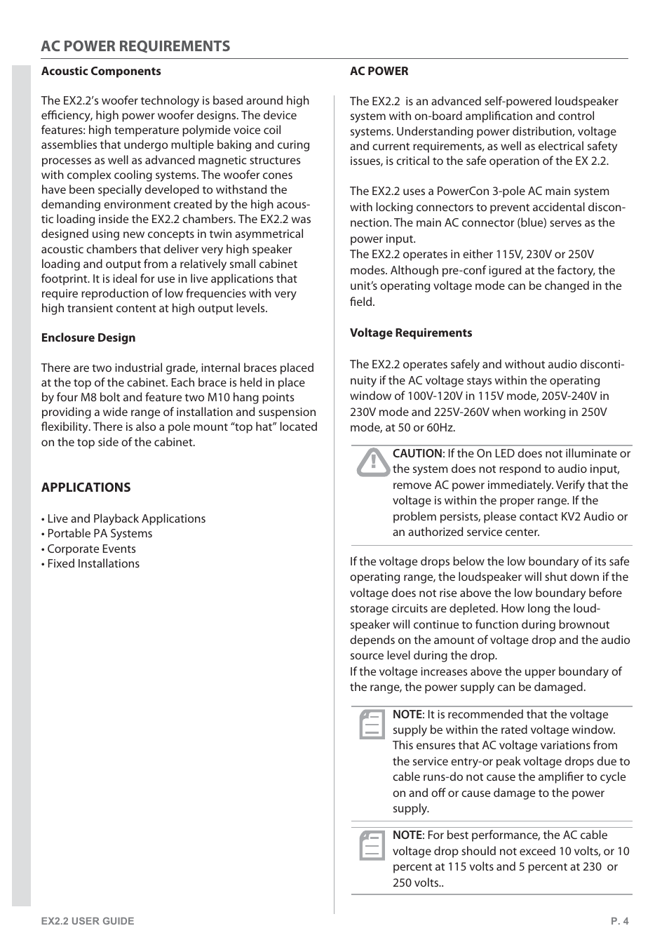 Ac power requirements | KV2 Audio EX2.2 User Manual | Page 4 / 12