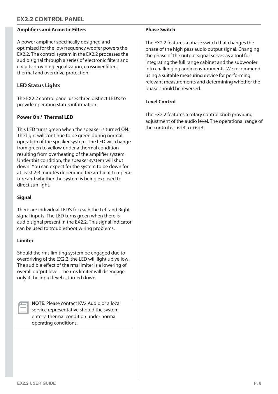 Ex2.2 control panel | KV2 Audio EX2.2 User Manual | Page 8 / 12