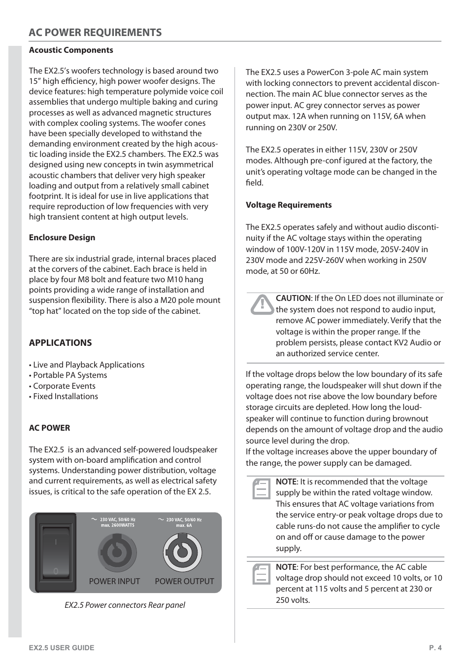 Ac power requirements | KV2 Audio EX2.5 User Manual | Page 4 / 12