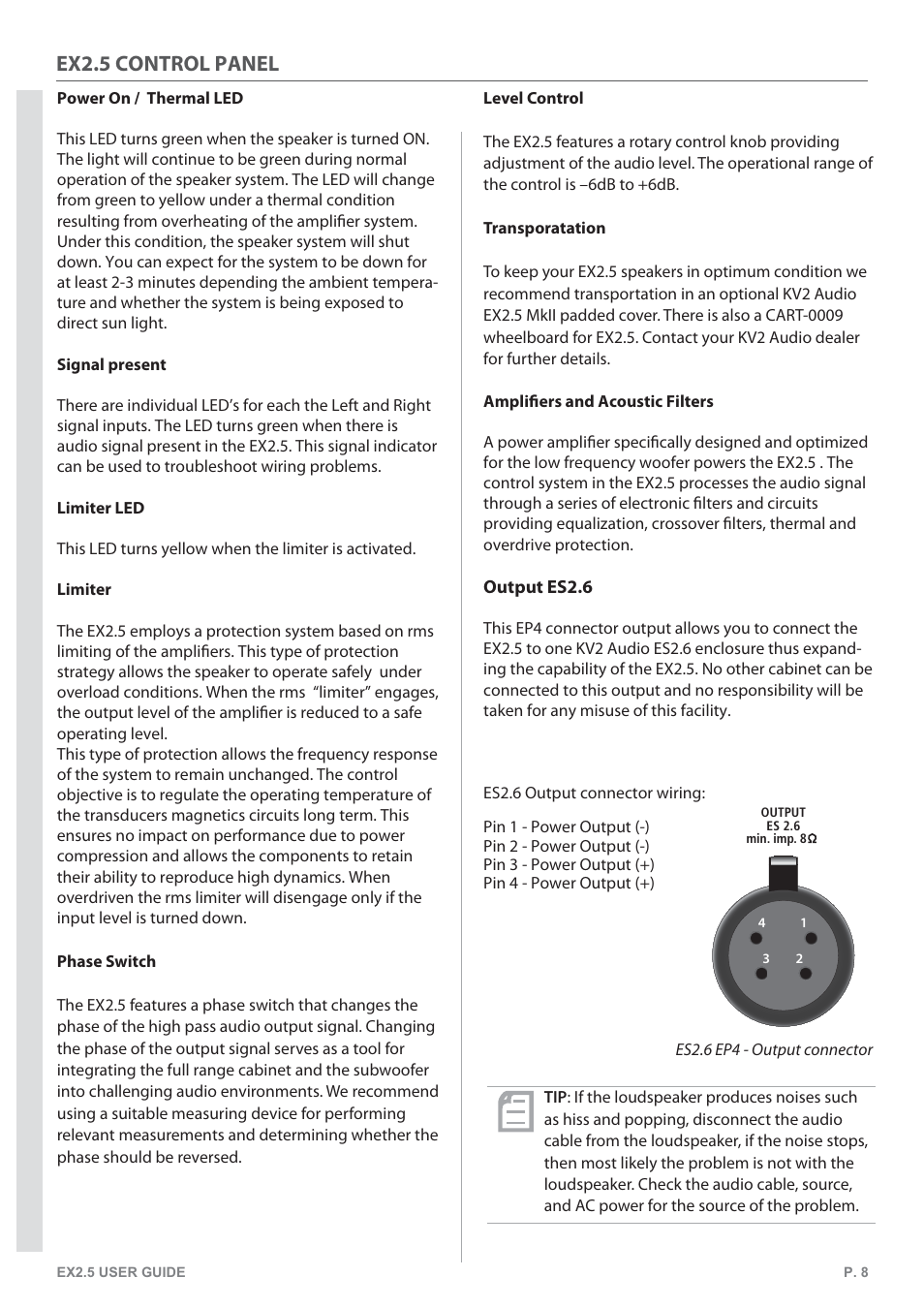 Ex2.5 control panel | KV2 Audio EX2.5 User Manual | Page 8 / 12