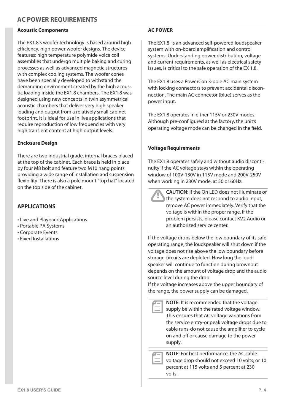 Ac power requirements | KV2 Audio EX1.8 User Manual | Page 4 / 12