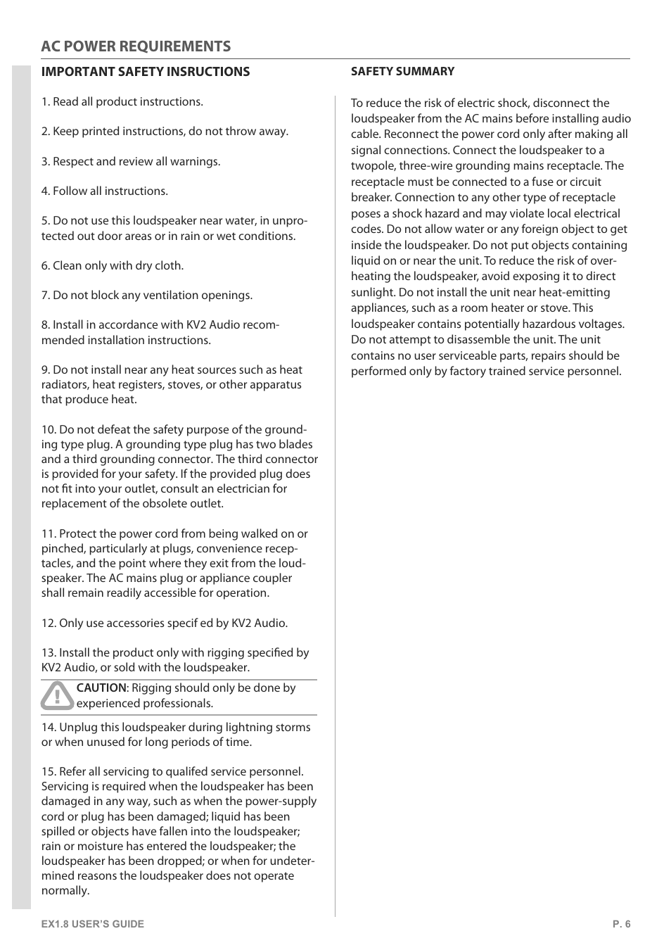 Ac power requirements | KV2 Audio EX1.8 User Manual | Page 6 / 12