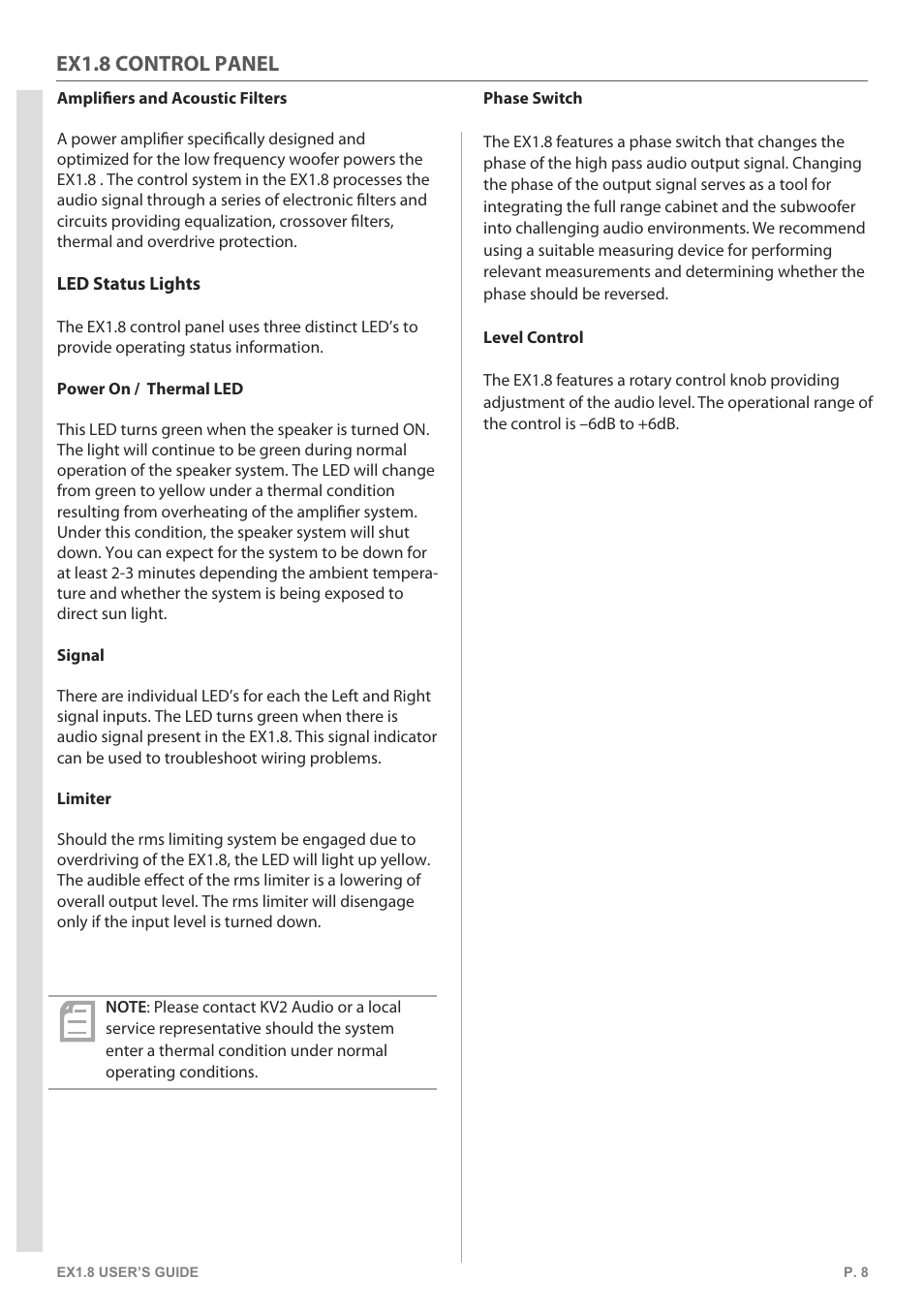 Ex1.8 control panel | KV2 Audio EX1.8 User Manual | Page 8 / 12