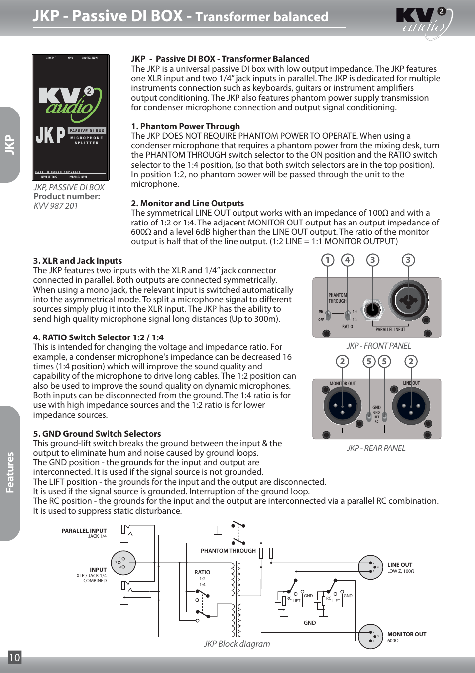 Jkp - passive di box, Transformer balanced, Features 10 | KV2 Audio JKP User Manual | Page 10 / 16