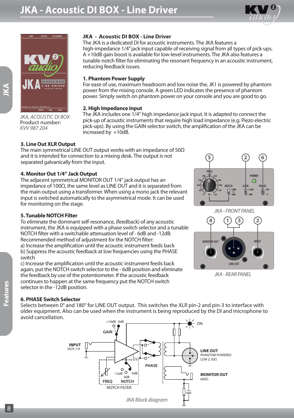 Jka - acoustic di box - line driver, Jk a, Features 8 | KV2 Audio JKP User Manual | Page 8 / 16
