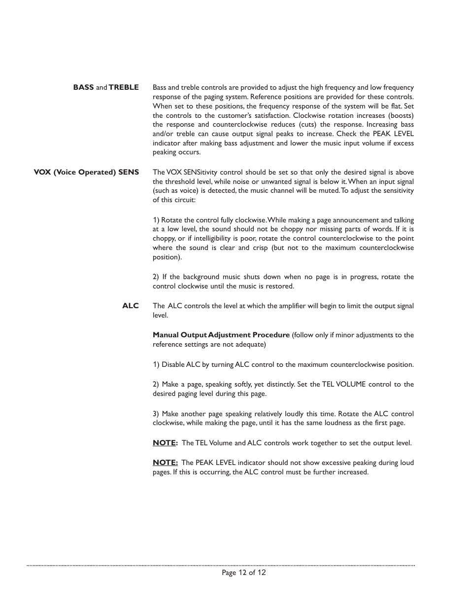 Bogen TPU250 User Manual | Page 12 / 12