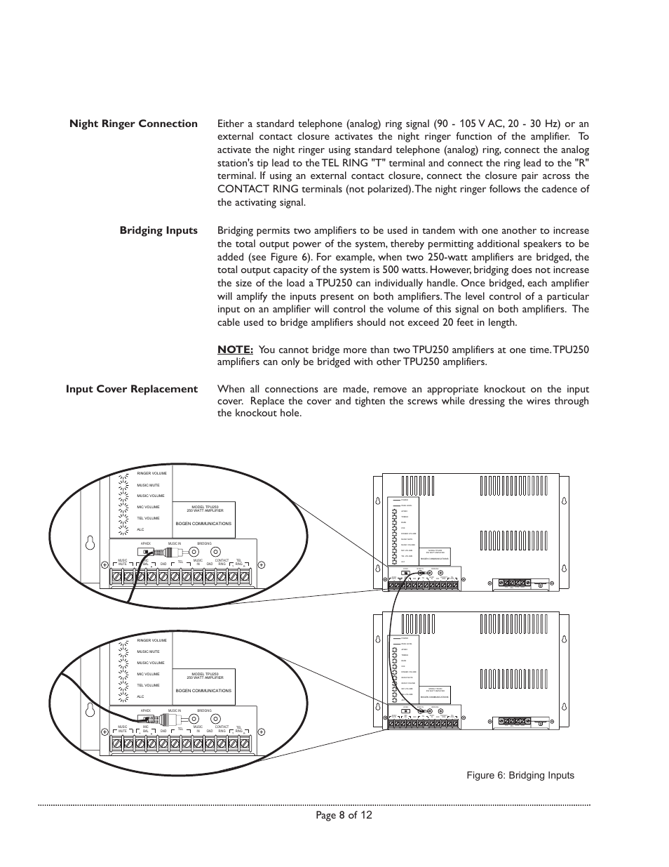 Page 8 of 12, Figure 6: bridging inputs | Bogen TPU250 User Manual | Page 8 / 12