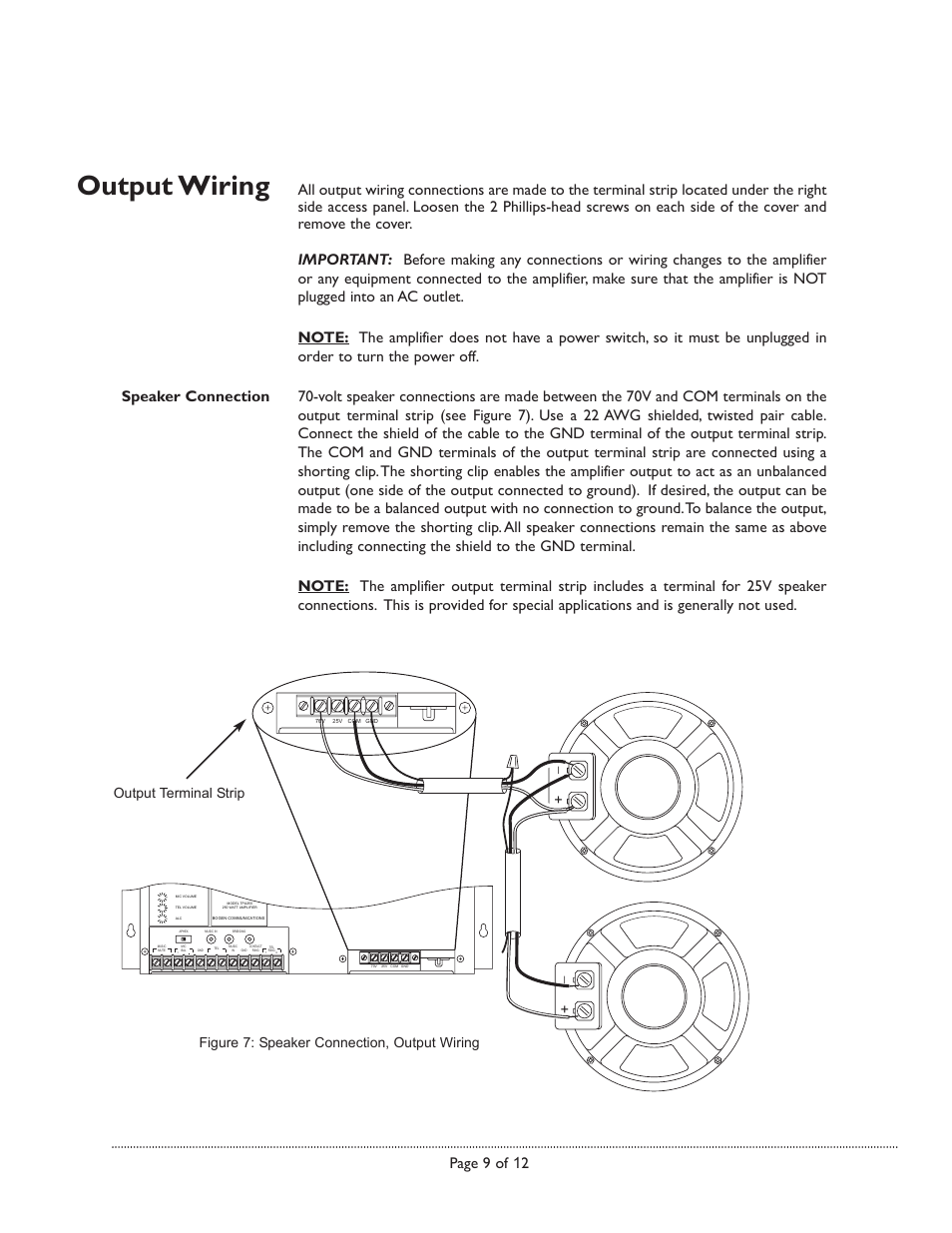 Output wiring | Bogen TPU250 User Manual | Page 9 / 12