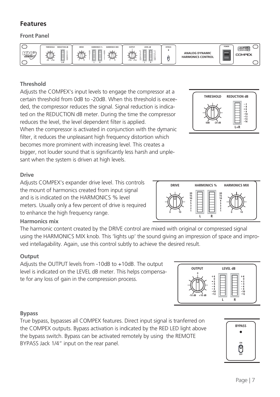 Features, Front panel page | 7 | KV2 Audio COMPEX User Manual | Page 7 / 12