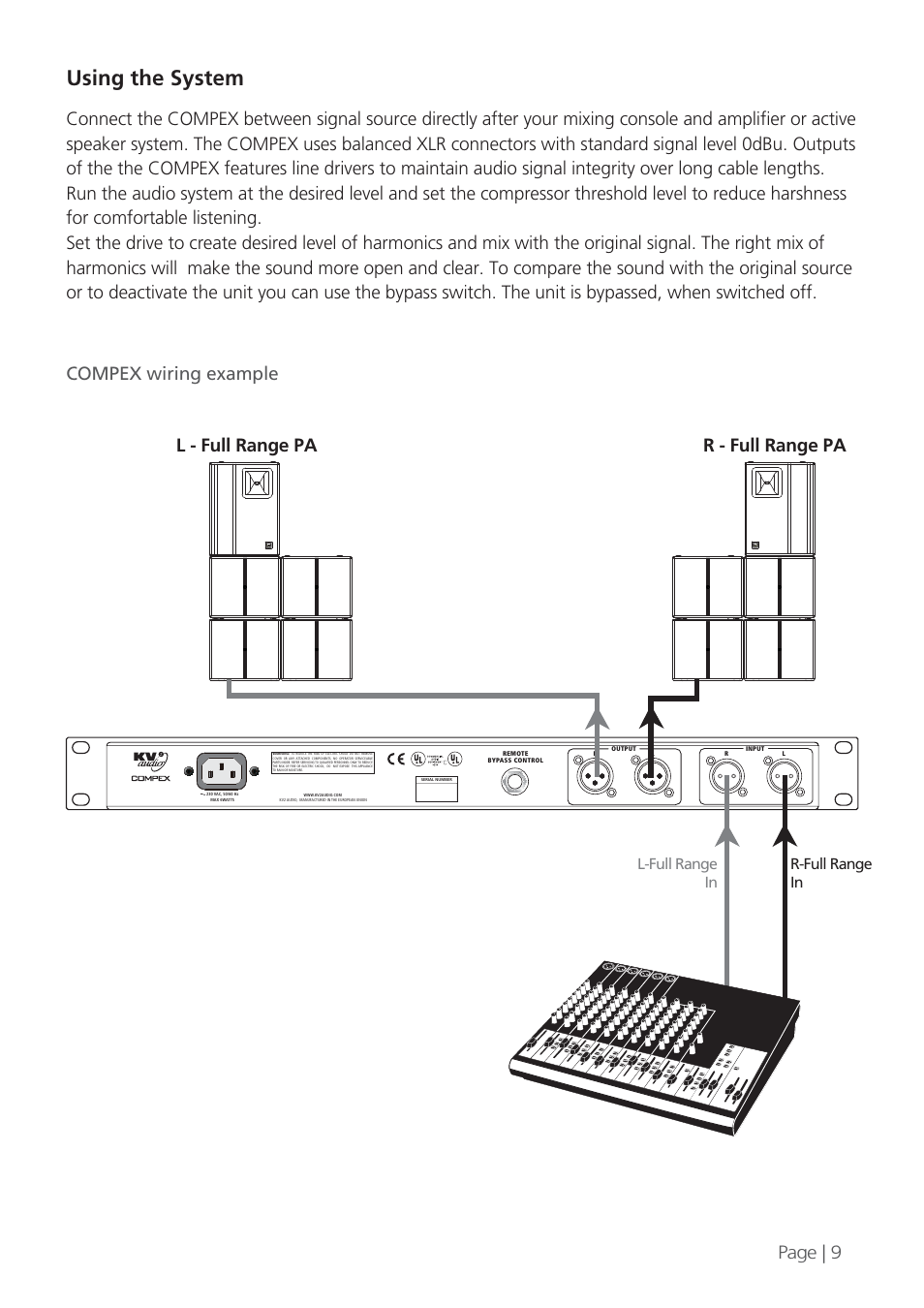 Using the system, L-full range in r-full range in | KV2 Audio COMPEX User Manual | Page 9 / 12