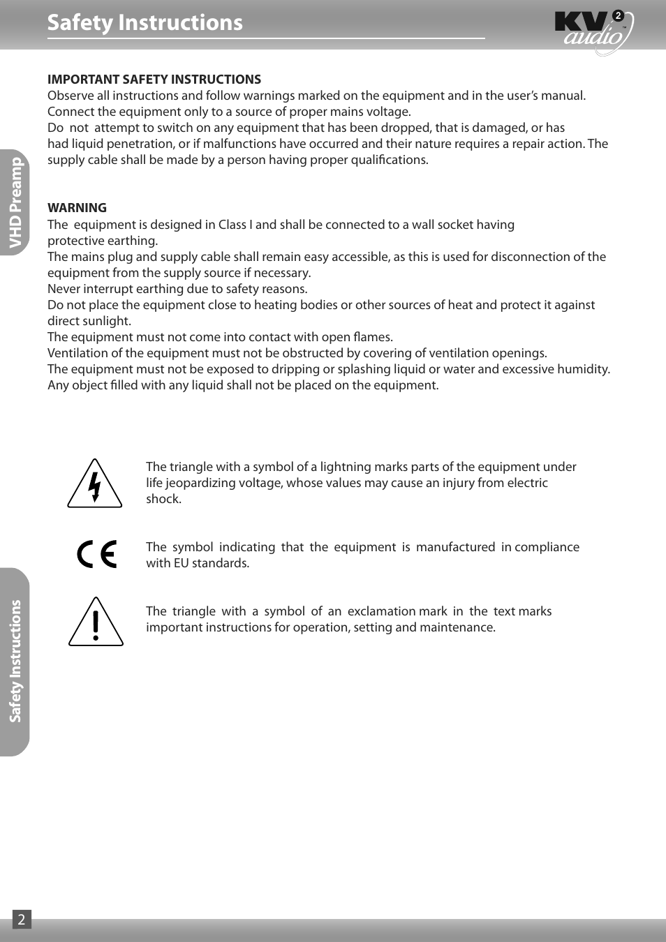 Safety instructions | KV2 Audio VHD-Preamp User Manual | Page 2 / 8