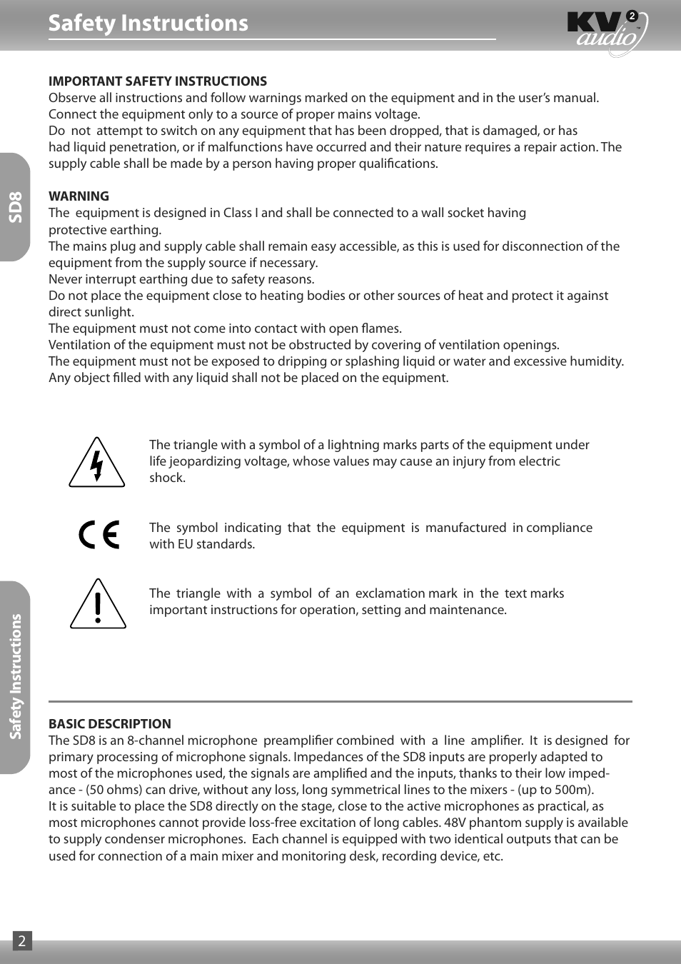 Safety instructions | KV2 Audio SD8 User Manual | Page 2 / 4