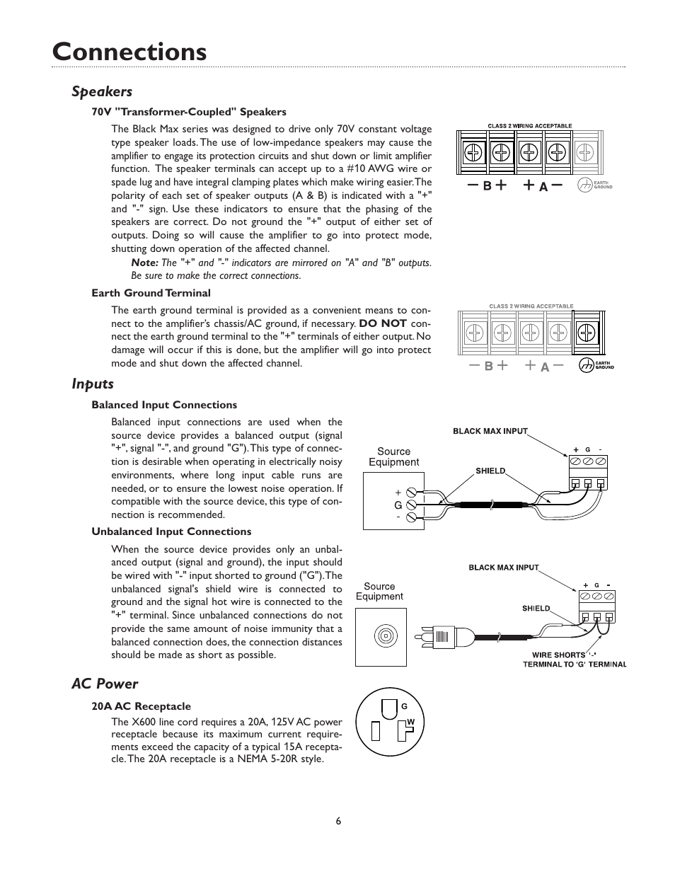Connections, Speakers, Inputs | Ac power | Bogen X300 User Manual | Page 10 / 16