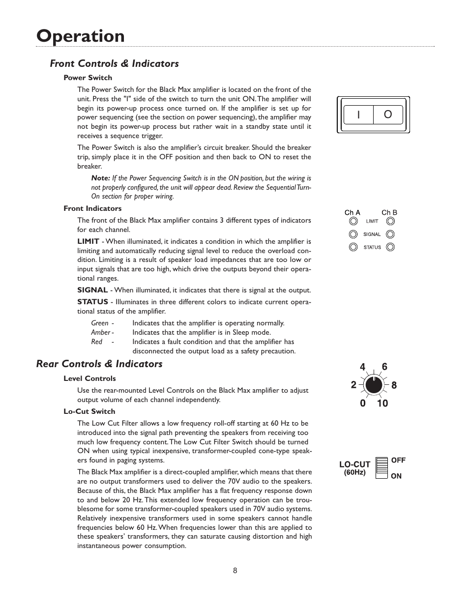 Operation, Front controls & indicators, Rear controls & indicators | Bogen X300 User Manual | Page 12 / 16
