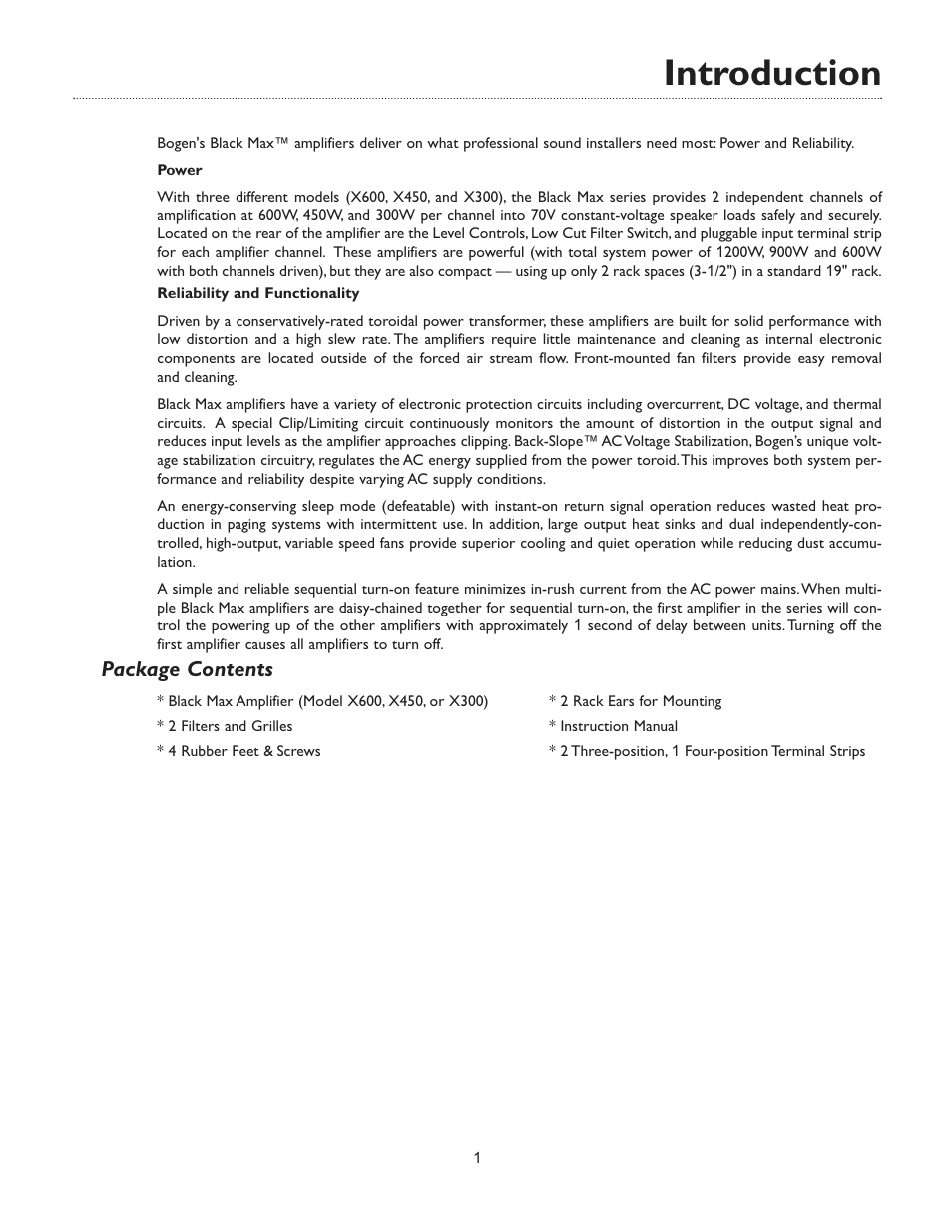 Introduction, Package contents | Bogen X300 User Manual | Page 5 / 16