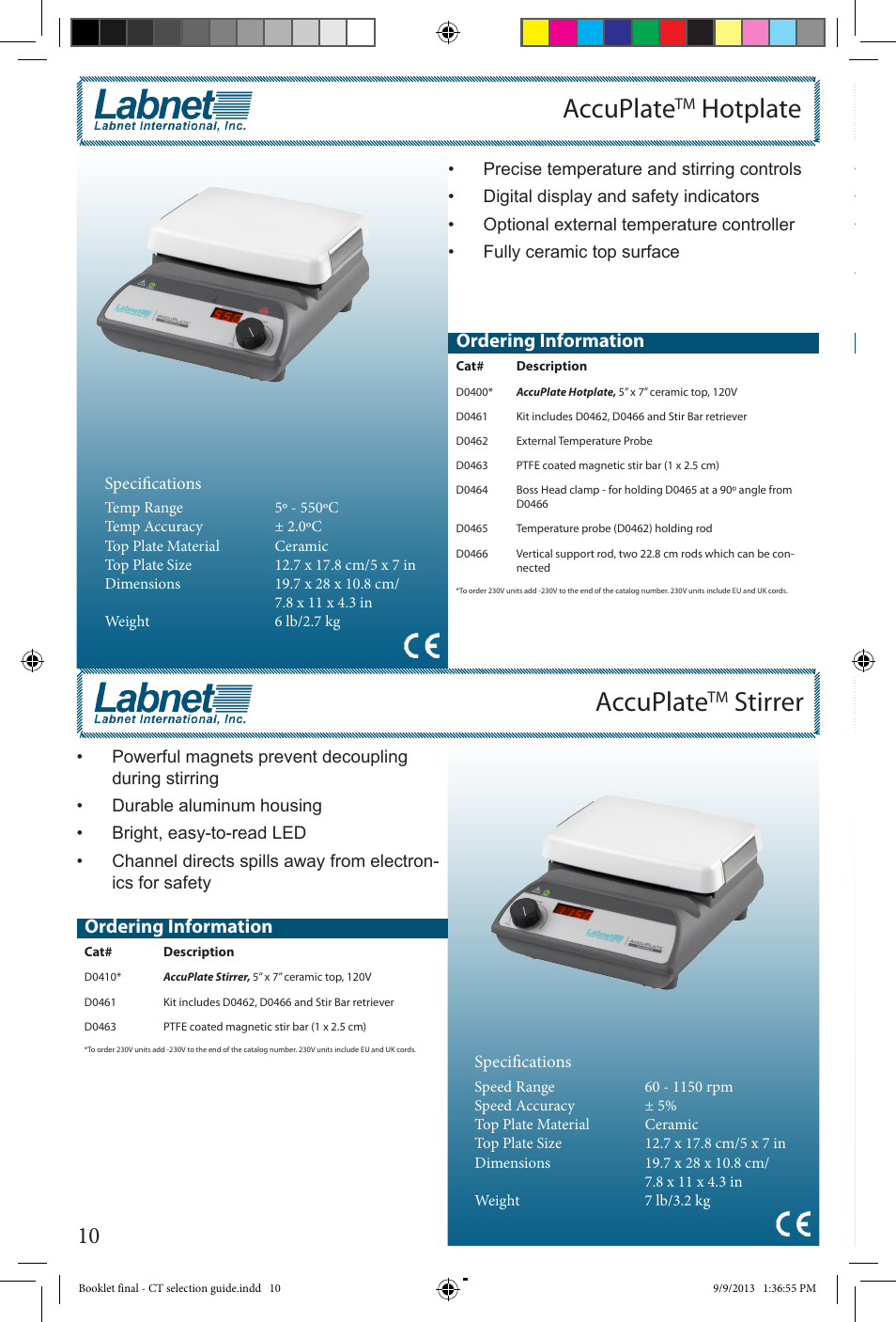 Accuplate, Hotplate accuplate, Stirrer | Ordering information | Labnet Constant Temperature Selection Guide User Manual | Page 10 / 12