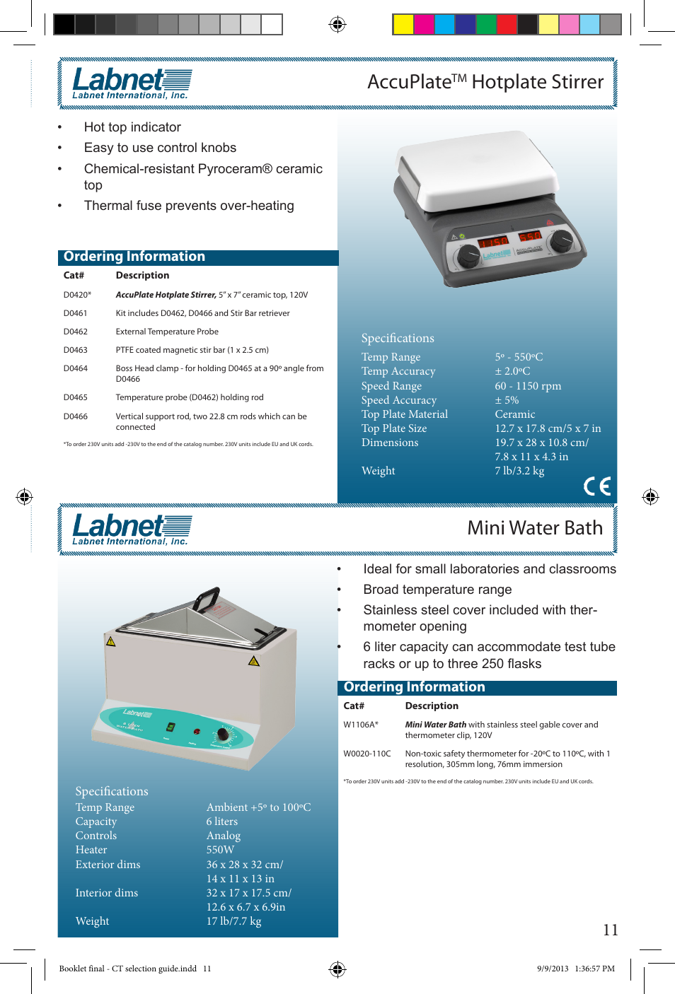 Accuplate, Hotplate stirrer, Mini water bath | Ordering information | Labnet Constant Temperature Selection Guide User Manual | Page 11 / 12