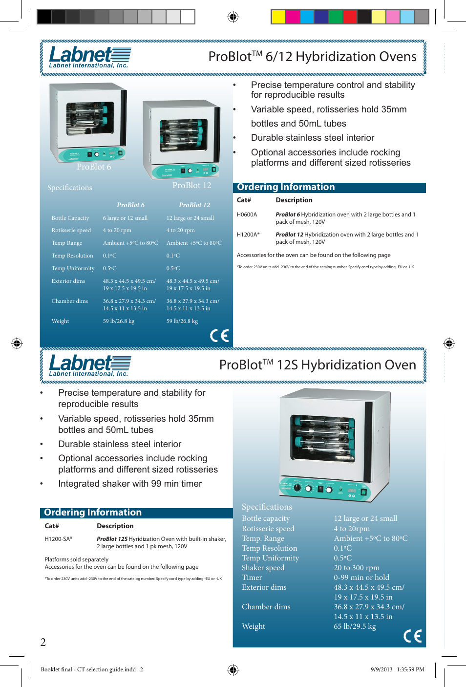 Problot, 6/12 hybridization ovens, 12s hybridization oven | Ordering information | Labnet Constant Temperature Selection Guide User Manual | Page 2 / 12