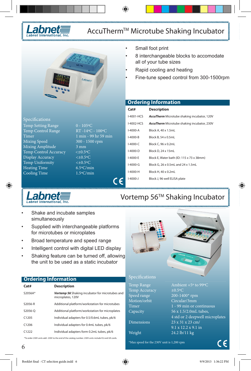 Accutherm, Microtube shaking incubator vortemp 56, Shaking incubator | Ordering information | Labnet Constant Temperature Selection Guide User Manual | Page 6 / 12