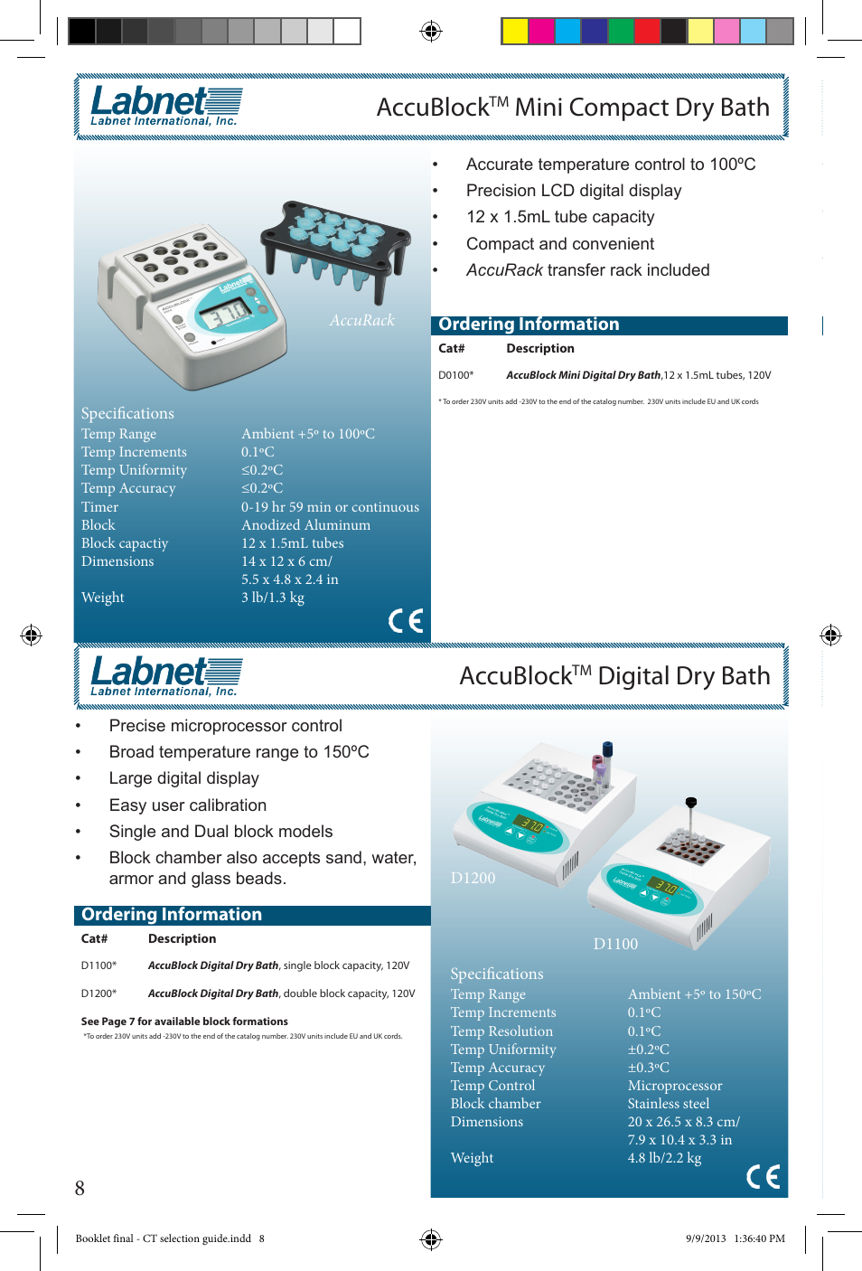 Accublock, Digital dry bath, Mini compact dry bath | Ordering information | Labnet Constant Temperature Selection Guide User Manual | Page 8 / 12