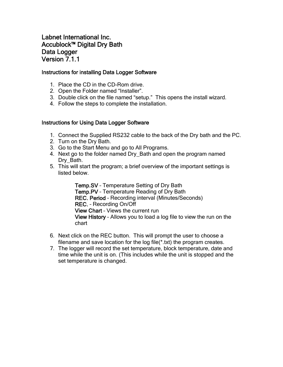 Labnet AccuBlock Digital Dry Baths Data Logger User Manual | 1 page