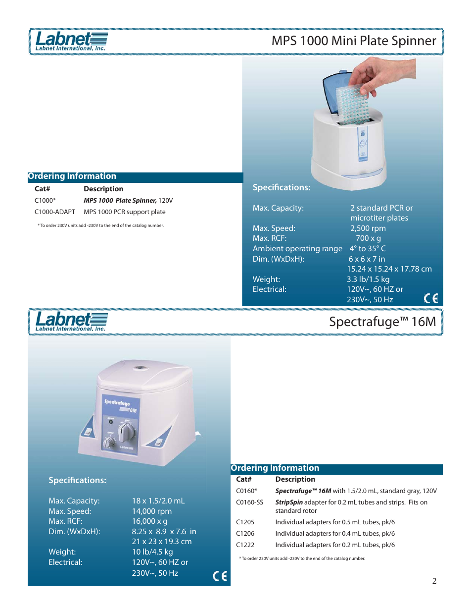 Mps 1000 mini plate spinner, Spectrafuge™ 16m, Mps 1000 mini plate spinn | Labnet AccuTherm Microtube Shaking Incubator User Manual | Page 3 / 12