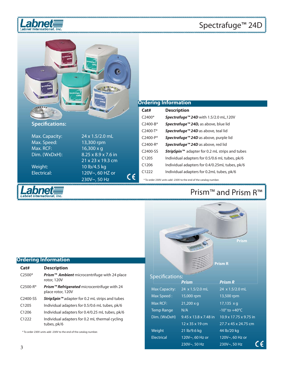 Prism™ and prism r, Spectrafuge™ 24d | Labnet AccuTherm Microtube Shaking Incubator User Manual | Page 4 / 12