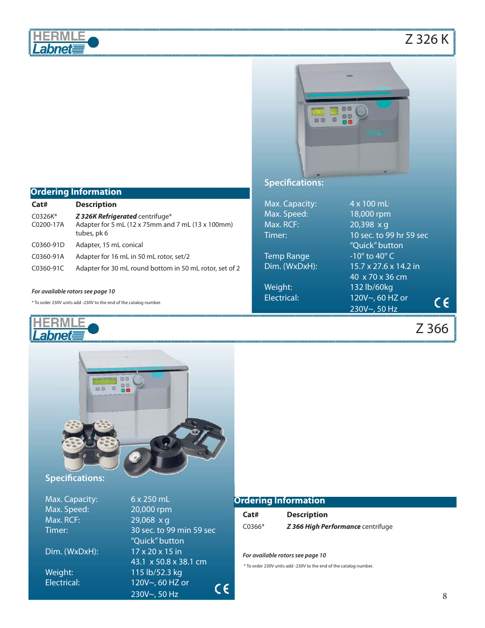 Z 326 k, Z 366 | Labnet AccuTherm Microtube Shaking Incubator User Manual | Page 9 / 12