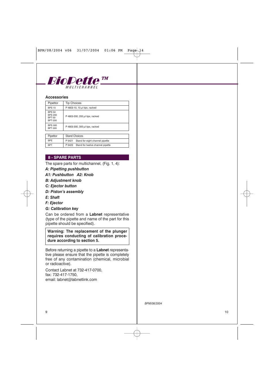 Labnet Biopette A Autoclavable Multichannel Pipettes User Manual | Page 8 / 8